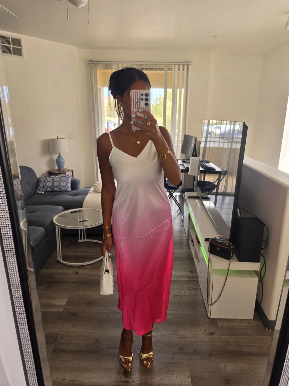 Pink Ombre Slip Dress Satin - Picture 9 of 16